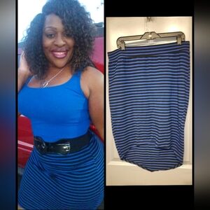 Blue and Black Striped Pencil Skirt - Sleek Women's Work & Weekend Style
